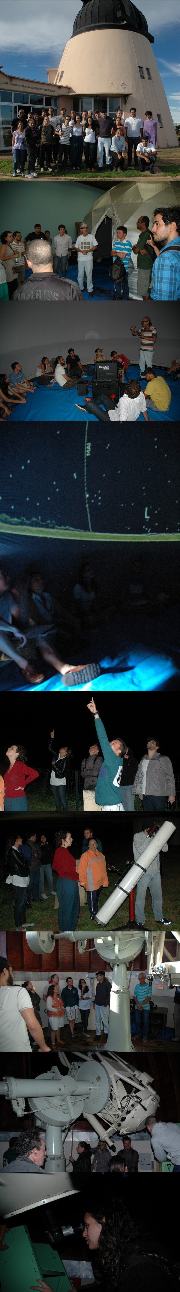 Fevereiro/13 - Curso de Astronomia - Diversos

        Continuamos oferecendo Cursos de 'Astronomia para Iniciantes'. O próximo será oferecido em abril.
        
        Acima, algumas fotos de um curso ministrado no Centro Cultural da UFMG e no nosso Observatório durante os dias do Carnaval passado.
        
        Mais uma vez contamos com parceria da HiperLab no empréstimo do equipamento planetário utilizado durante o curso.